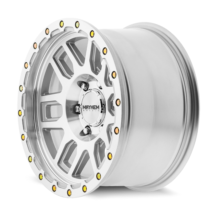 Mayhem Delta Machined with Silver Window wheel profile view showing lip and spoke depth