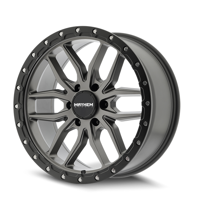 Mayhem 8310 Vector wheel centre cap and Matte Gunmetal Black Lip face detail