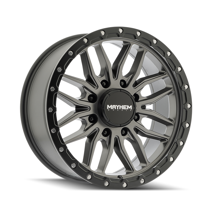 Mayhem 8310 Vector Matte Gunmetal Black Lip wheel rear barrel view