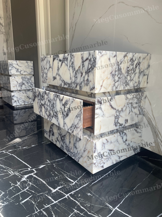 MEG Custom Marble By Ziynet A. LLC Made to-order Freestanding Vanity Unit with marle drawers... Sink & Faucet - Dimensions