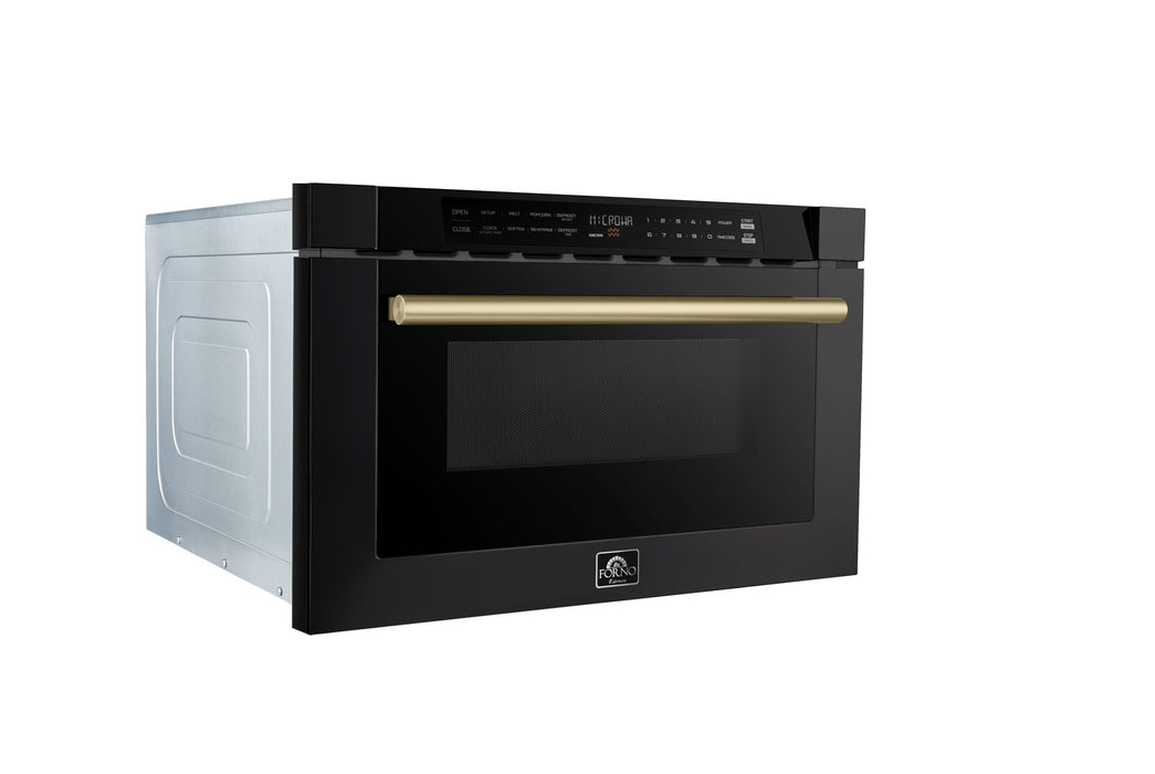 Forno Espresso Capoliveri 24-inch microwave drawer in black, angled left view