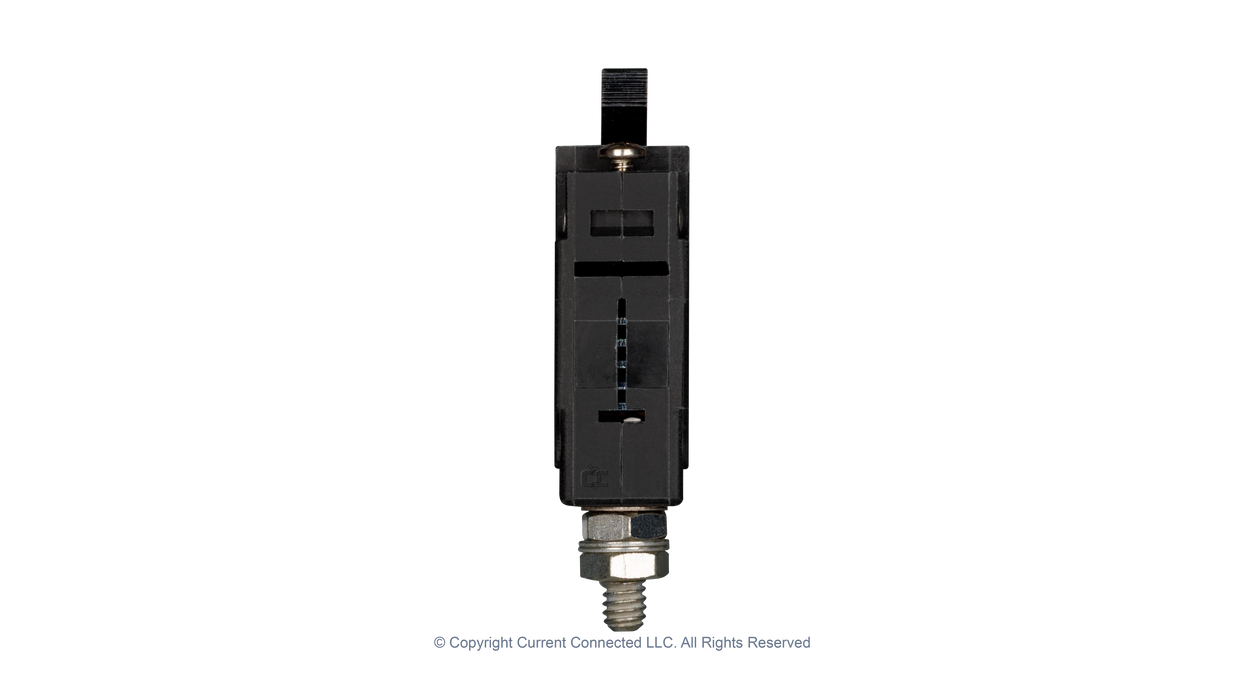 High quality photo of the Midnite Solar - MNEDC10 - 150VDC 120Vac Non-Polarized Panel Mount Breakers 10A bottom view. Photographed by Current Connected.