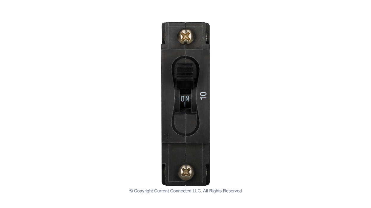 High quality photo of the Midnite Solar - MNEDC10 - 150VDC 120Vac Non-Polarized Panel Mount Breakers 10A front view. Photographed by Current Connected.