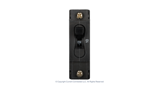 High quality photo of the Midnite Solar - MNEDC10 - 150VDC 120Vac Non-Polarized Panel Mount Breakers 10A front view. Photographed by Current Connected.