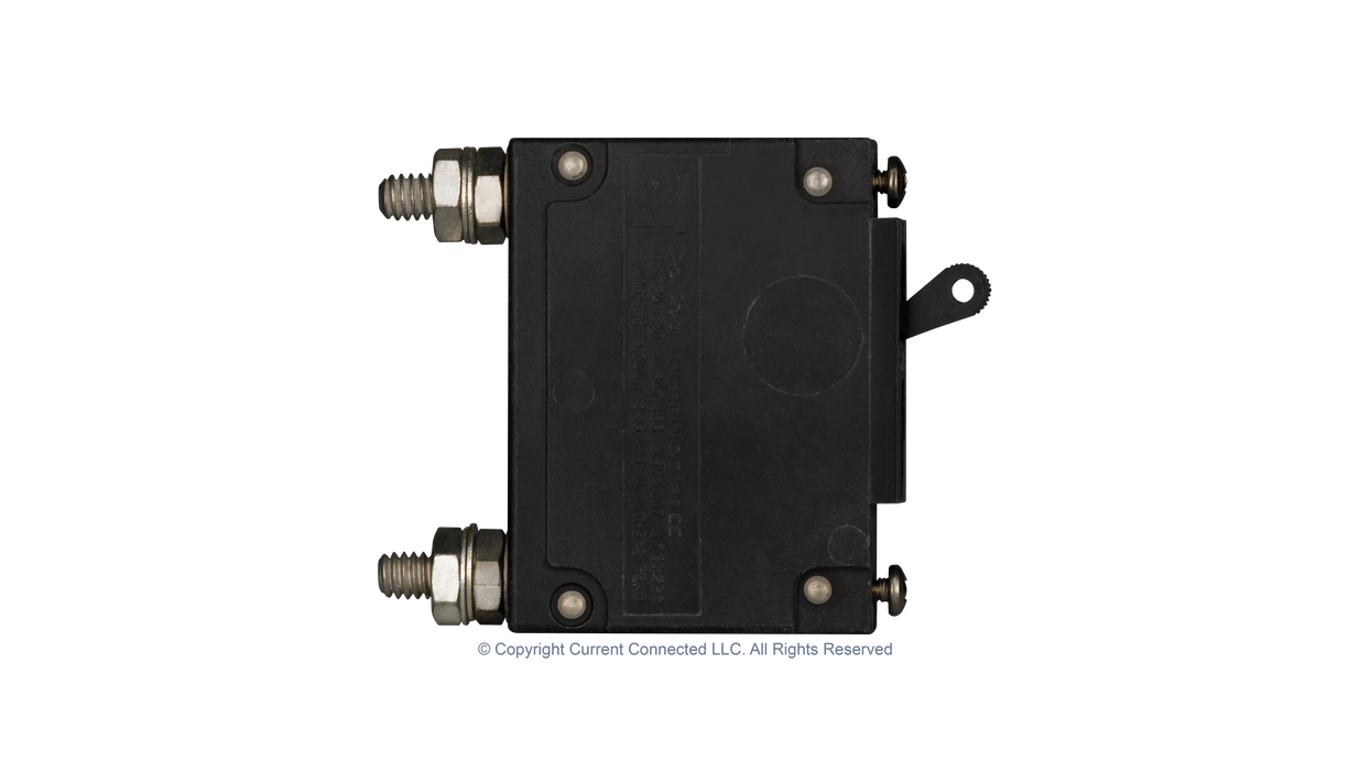 High quality photo of the Midnite Solar - MNEDC10 - 150VDC 120Vac Non-Polarized Panel Mount Breakers 10A side view. Photographed by Current Connected.