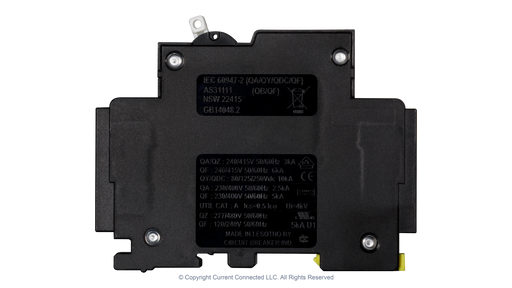 High quality photo of the !Midnite Solar - MNEPV2 - 150Vdc Din-Rail Mount Polarized Circuit Breaker 2A - Side View. Photographed by Current Connected