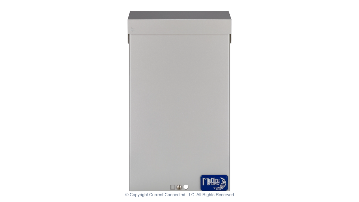 High quality photo of the Midnite Solar - MNTRANSITION - Transition Box - Front View. Photographed by Current Connected