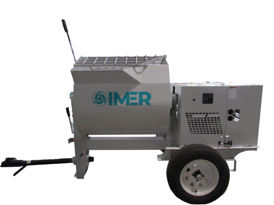 IMER HSM 12 Towable 12 cu ft Horizontal Shaft Mortar Mixer – Side (Gas Engine)