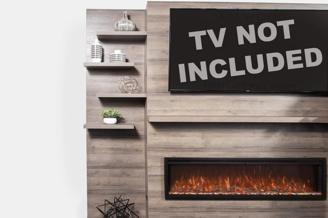 Modern Flames Allwood Fireplace Media Wall in Coastal Sand | 60'' Spectrum Electric Fireplace Modern Flames
