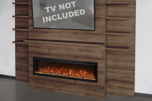 Modern Flames Allwood Fireplace Media Wall in Weathered Walnut | 60'' Spectrum Electric Fireplace Modern Flames