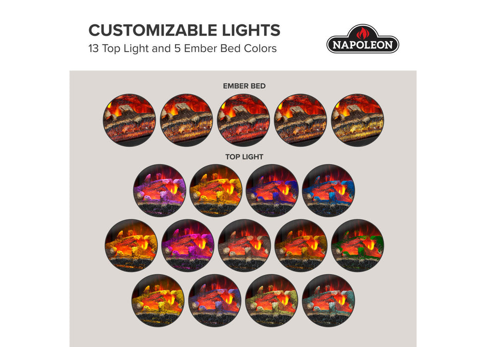 Napoleon Rosedale Electric 2 built-in electric fireplace insert feature infographic 1