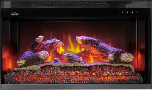 Napoleon Rosedale Electric 2 built-in electric fireplace insert front view with orange flames and scarlet ember bed