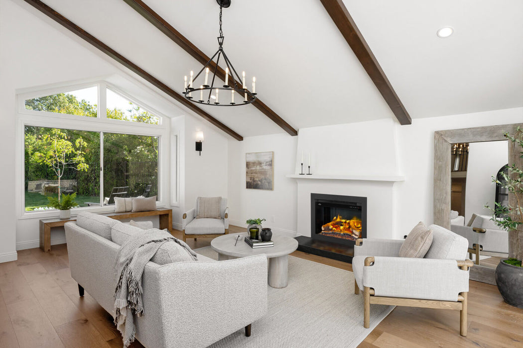 Napoleon Rosedale Electric 3 built-in electric fireplace insert in a traditional living room