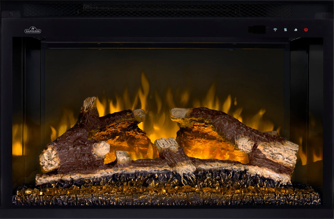 Napoleon Rosedale Electric 3 built-in electric fireplace insert with yellow flames and top light