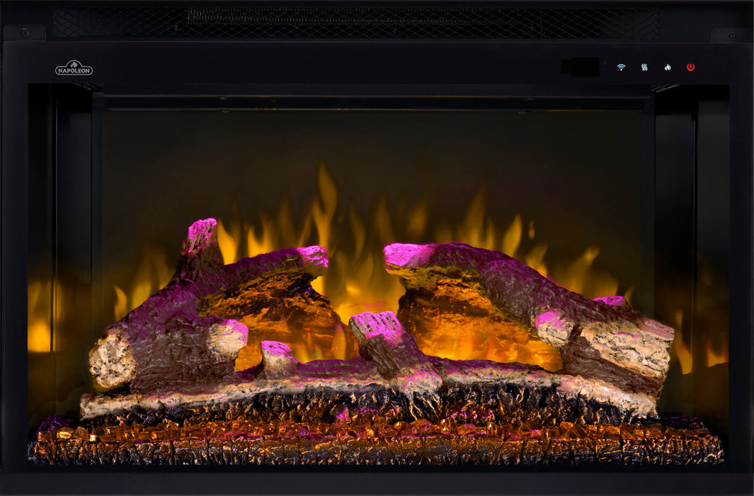 Napoleon Rosedale Electric 3 built-in electric fireplace insert front view, fire off