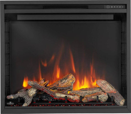 Napoleon Element 36 inch built-in electric fireplace NEFB36H-BS-2 front view with log set and orange top light