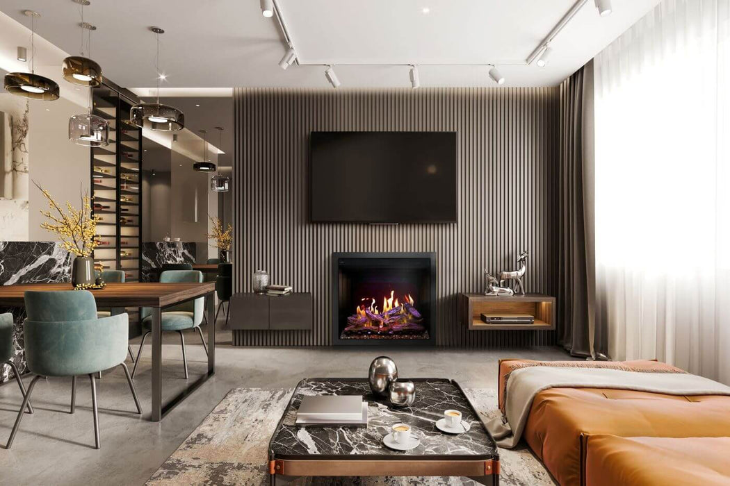 Napoleon Elevation X 36 electric fireplace with LCD flames in a modern living room
