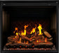 Napoleon Elevation X 36 electric fireplace with LCD flames front view with wood flame video and split oak logs