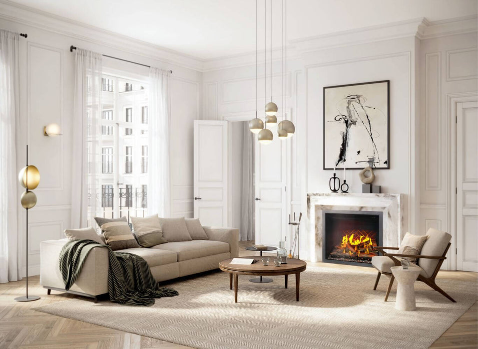 Napoleon Elevation X 36 electric fireplace with LCD flames in a traditional living room