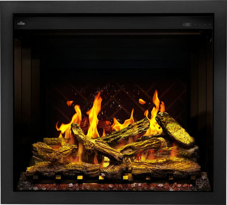 Napoleon Elevation X 36 electric fireplace with LCD flames with optional trim and gold top lighting