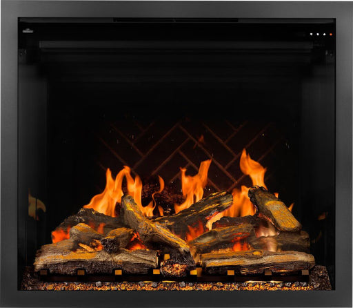 Napoleon Elevation X 42 electric fireplace with LCD flames front view with wood flame video and top light