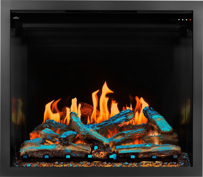 Napoleon Elevation X 42 electric fireplace with LCD flames showing the gas flame video setting