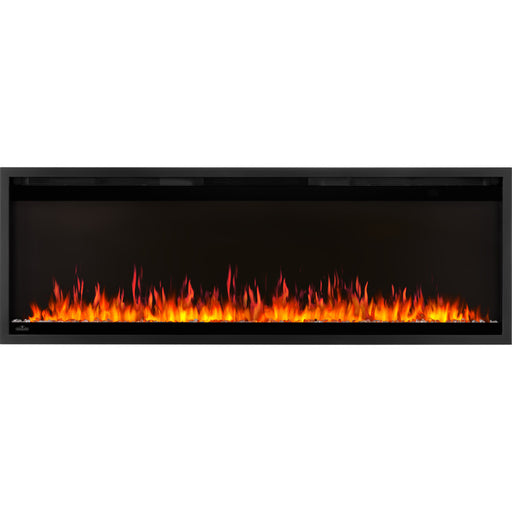 Napoleon Astound 50 inch SlimMount recessed electric fireplace NEFL50AS front view with orange and yellow flames