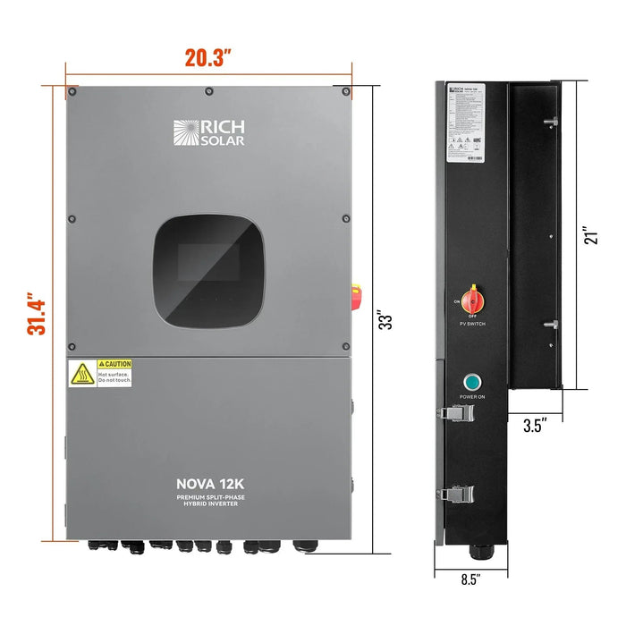 Green Vista Living Rich Solar NOVA 12K 12000 Watt 48V Split Phase Hybrid Inverter UL Certified - Features