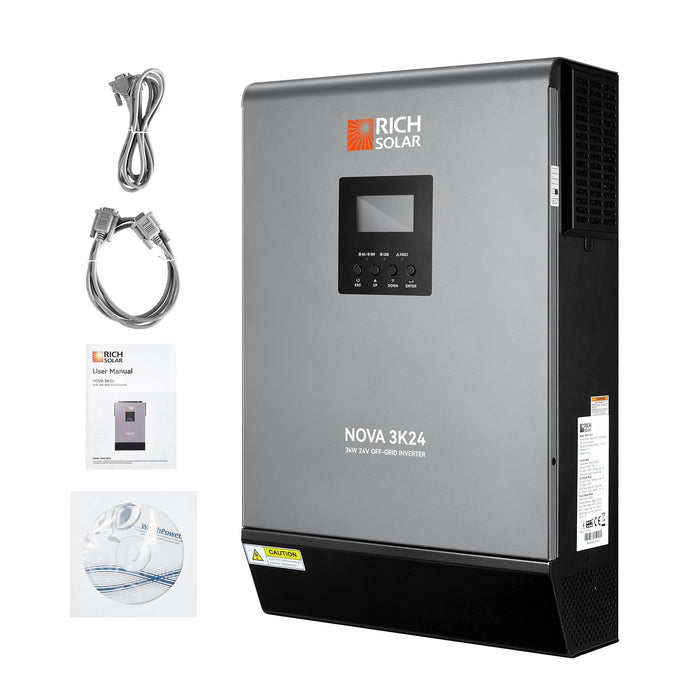 Green Vista Living Rich Solar NOVA MAX 3K | 3000W 24V Hybrid Inverter for RVs, Trailers, Campers, Vans... - Side View
