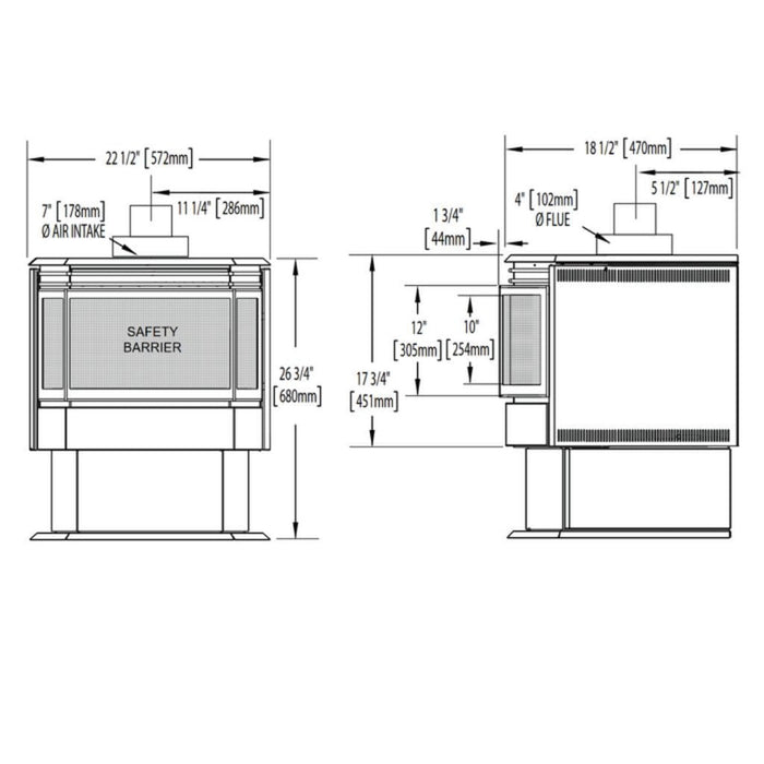 Napoleon Haliburton gas stove dimension drawing
