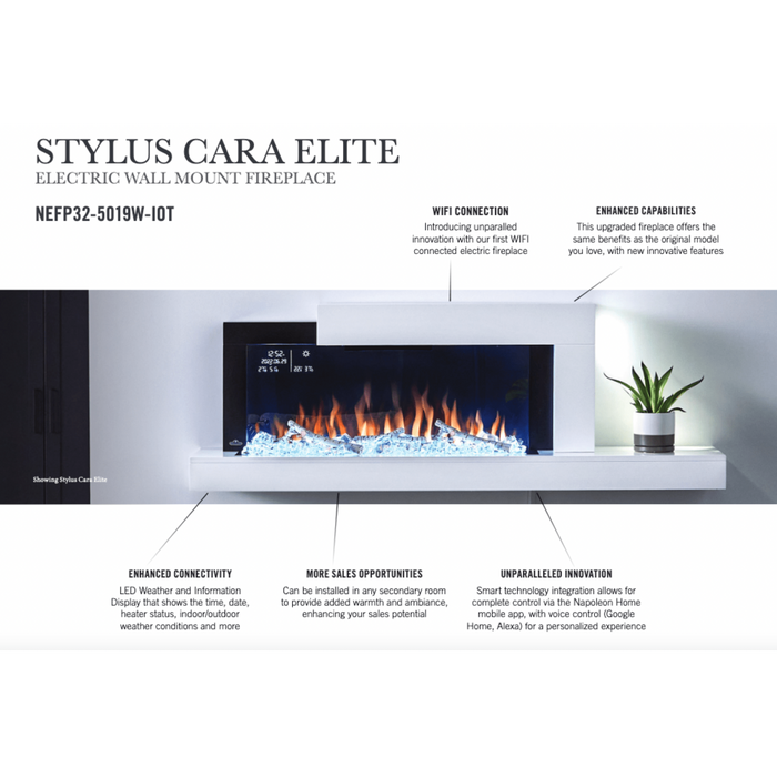 Napoleon Stylus Cara Elite 59" Wall-Mounted Electric Fireplace With Shelf