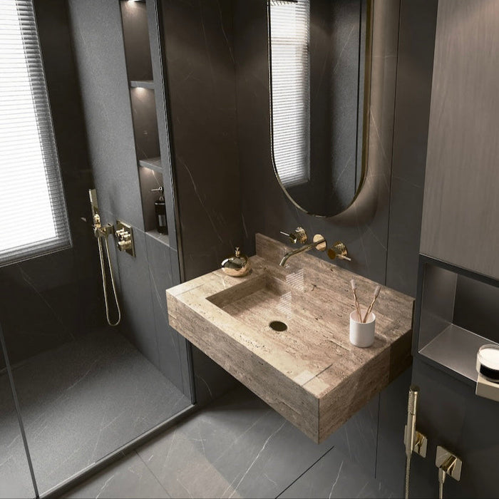 MEG Custom Marble By Ziynet A. LLC Bathroom Travertine Stone Sink, Wall Mount Washbasin - Main Product Image