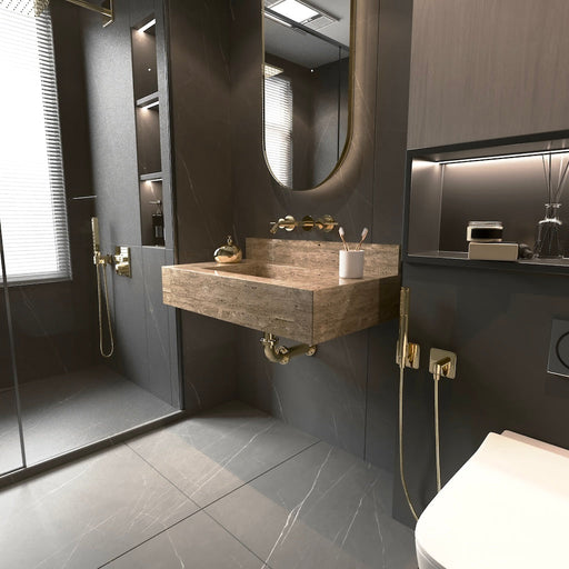 MEG Custom Marble By Ziynet A. LLC Bathroom Travertine Stone Sink, Wall Mount Washbasin - Alternate View