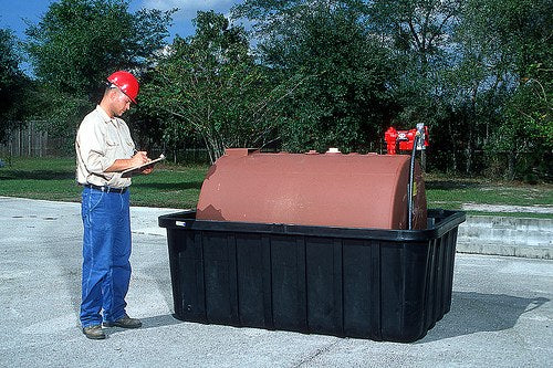 Vestil OTC-550 Polyethylene Fuel Tank Containment with Drain 60 in. x 87 in. x 33 in. 550 lb. Capacity Black