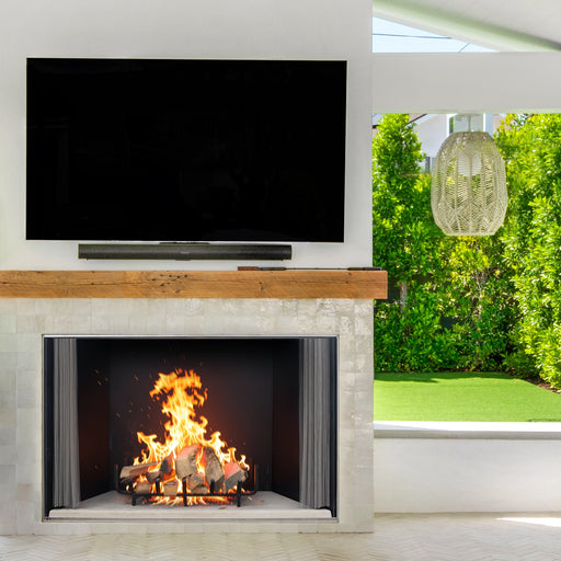 Empire Aspen 60 outdoor wood burning fireplace with black liner