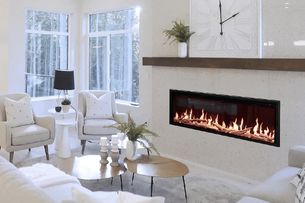 Orion Slim 76" Heliovision Virtual Recessed / Wall Mount Electric Fireplace - angle view