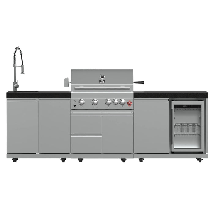 Forno Bulnes Outdoor Kitchen 30-Inch BBQ 60,000 BTU, with Sear, Rotisserie Infrared Burners, 1.8 Cu.Ft. Beverage Center, & Black Countertops (FODKT2506BLK)