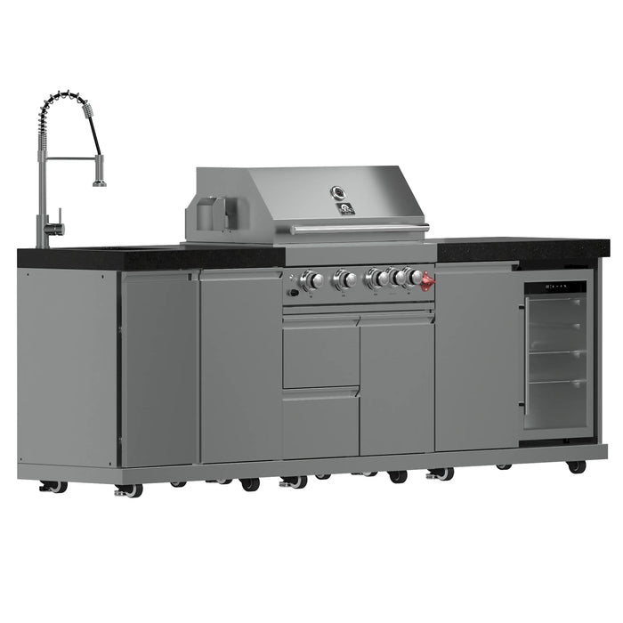 Forno Bulnes Outdoor Kitchen 30-Inch BBQ 60,000 BTU, with Sear, Rotisserie Infrared Burners, 1.8 Cu.Ft. Beverage Center, & Black Countertops (FODKT2506BLK)