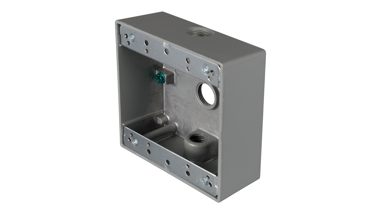 Outdoor Weatherproof Bell Box, Die-Cast Aluminum, 1-Gang and 2-Gang Options, 1/2" Threaded Conduit Outlets, NEMA 3R, Gray Powder Coat - Urban Supply Inc