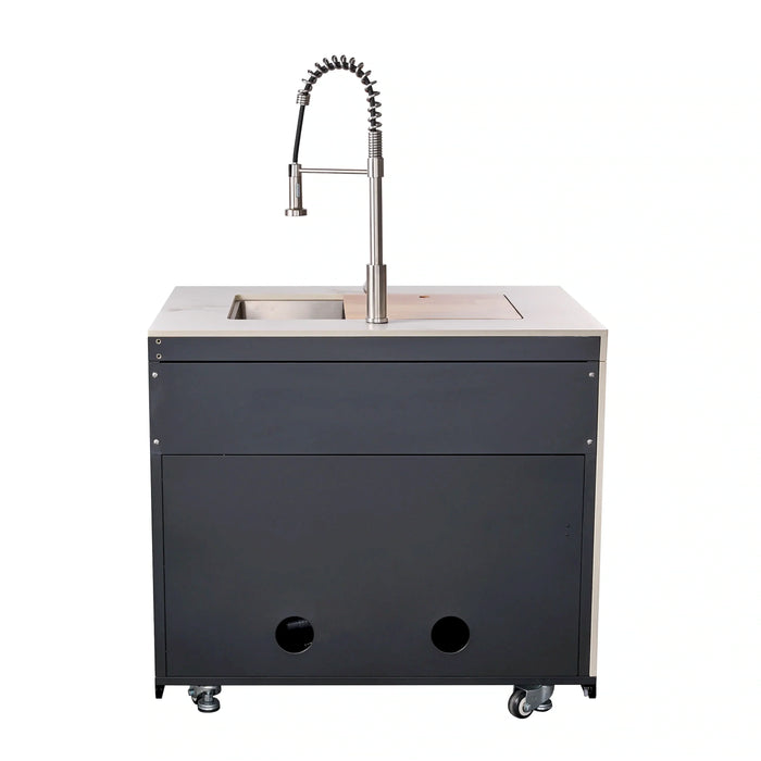 Forno Rimini Outdoor Kitchen 30-Inch BBQ 62,000 BTU, 4.8 cu.ft. Beverage Center, Stainless Steel Sink, White Countertops (FODKT2575WHT)