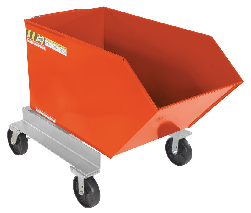 Vestil P-HOP-0.5-OR Steel Portable Tilting Hopper 1/2 Cubic Yard 2,000 lb. Capacity Orange