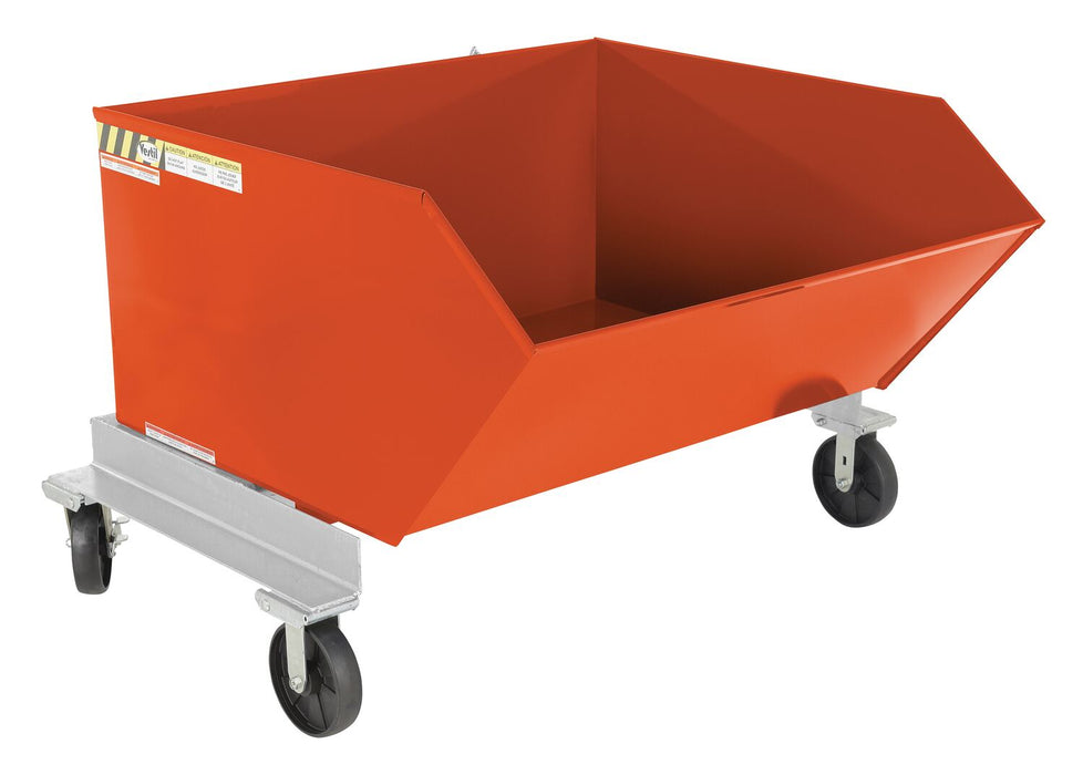 Vestil P-HOP-1-OR Steel Portable Tilting Hopper 1 Cubic Yard 2,000 lb. Capacity Orange