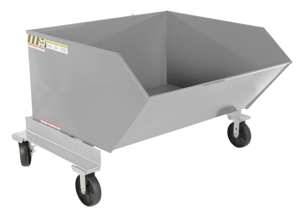 Vestil P-HOP-1-SL Steel Portable Tilting Hopper 1 Cubic Yard 2,000 lb. Capacity Silver