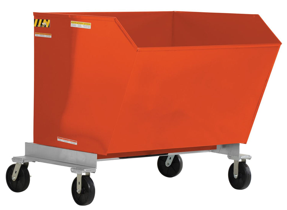 Vestil P-HOP-1.5-OR Steel Portable Tilting Hopper 1-1/2 Cubic Yard 2,000 lb. Capacity Orange