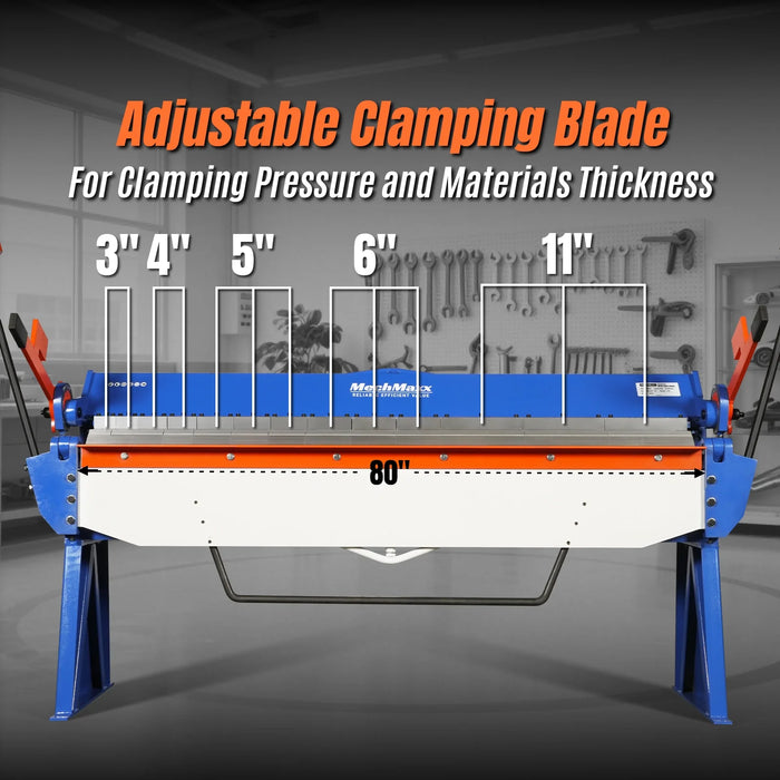 80-inch Manual Sheet Metal Brake - 12 Gauge Bending Capacity, Adjustable Fingers, 6 Ft. Heavy-Duty Steel Construction for Precision Bending PB8012