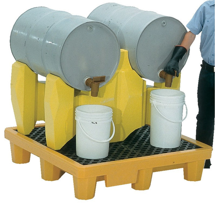 Vestil PDR-2 Polyethylene 2 Drum Rack for 55 Gallon Drums 53 in. x 53 in. x 44-3/4 in. 1,500 lb. Capacity Yellow