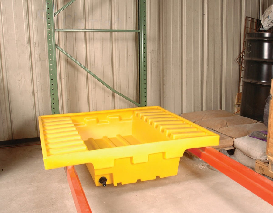 Vestil PRS-51-D Polyethylene Pallet Rack Containment Sump with Drain 51-1/2 in. x 51-1/2 in. x 12 in. Yellow
