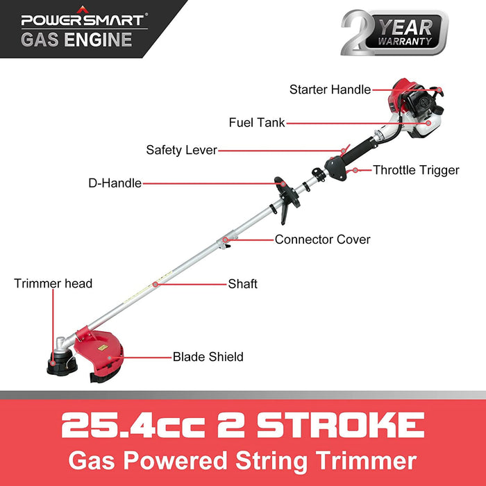 PowerSmart 25.4cc 16" Gas String Trimmer & Edger PS4532 Home Decor - Side View