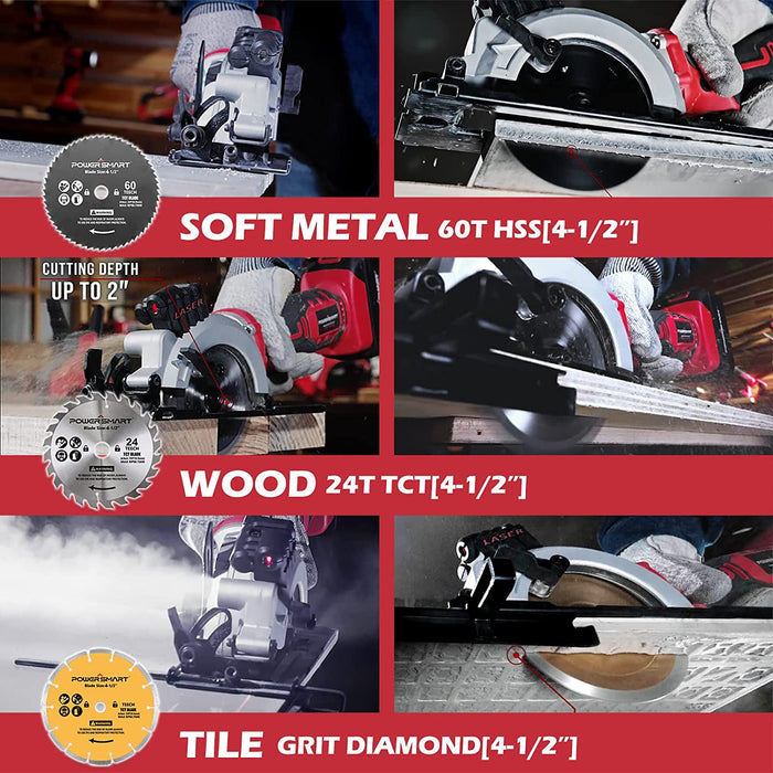 PowerSmart 20V Mini Circular Saw Cordless with 4.0Ah Battery and Charger PS76138A