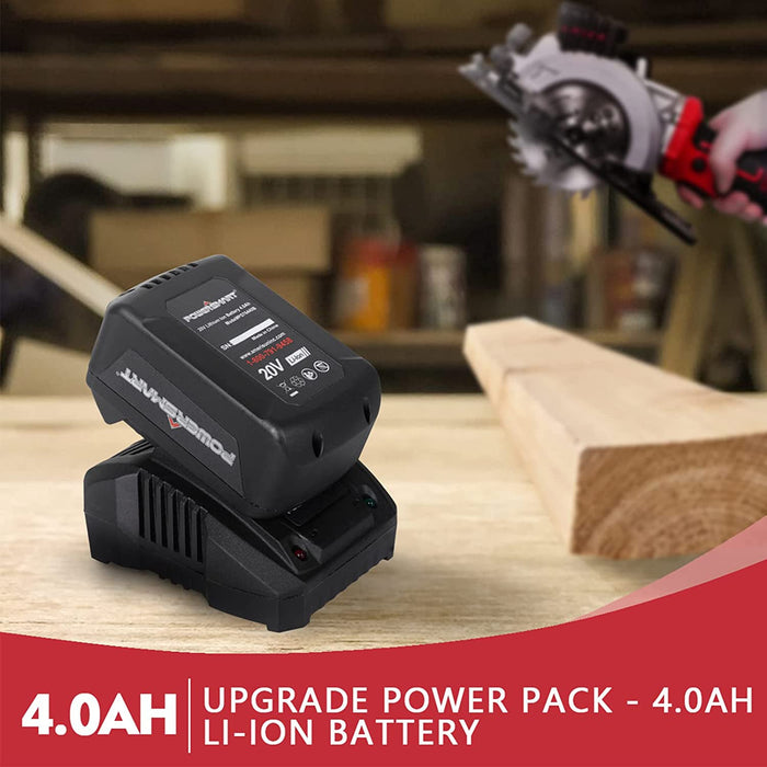 PowerSmart 20V Mini Circular Saw Cordless with 4.0Ah Battery and Charger PS76138A
